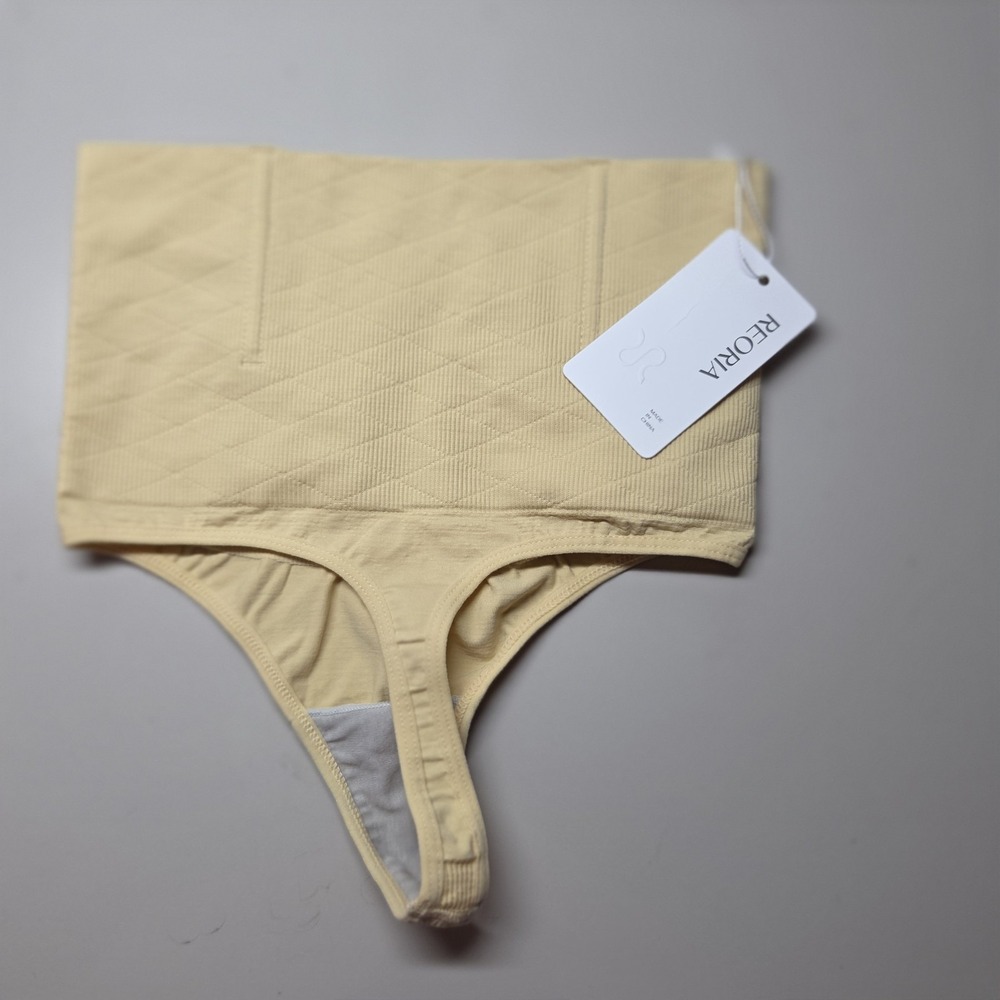 REORIA Mid Waist Tummy Control Thong Shapewear Nude Size S
